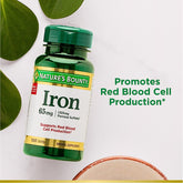 Nature's Bounty suplemento de Hierro / Iron de 65 mg., sulfato de hierro, bote de 100 tabletas.